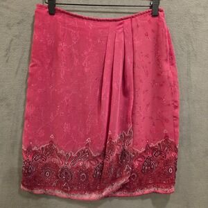 NWT Worthington Faux Wrap Skirt Women's Size 10 Pink Floral Boho Casual Classic